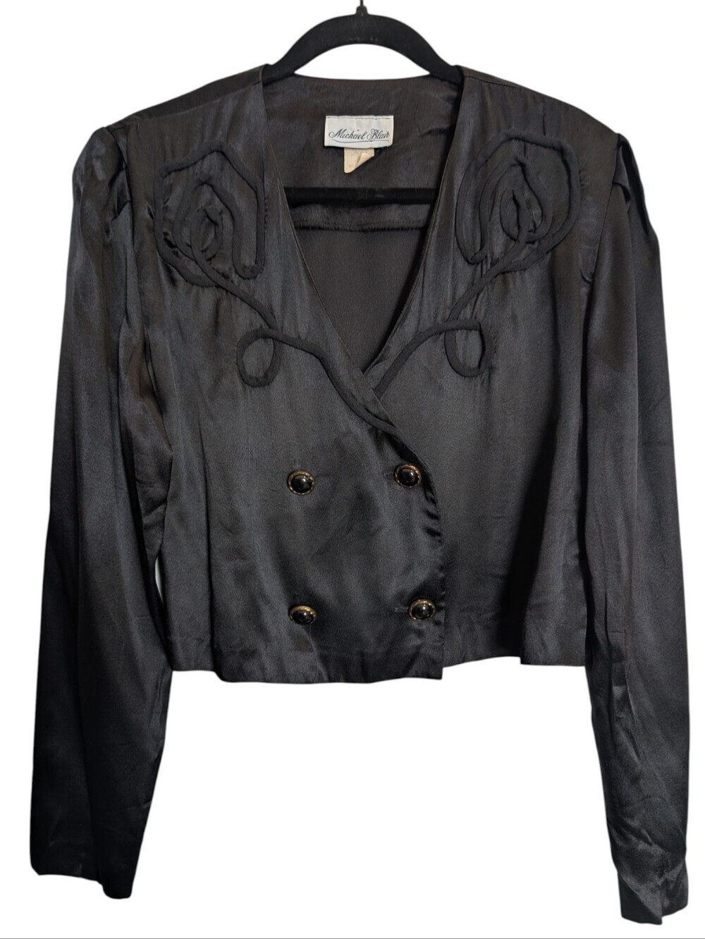 Michael Blair Vintage Black Bolero Short Satin Jacket
